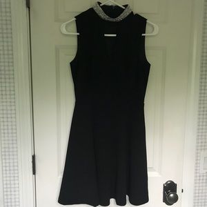 Lulus Black choker neck embroidered dress